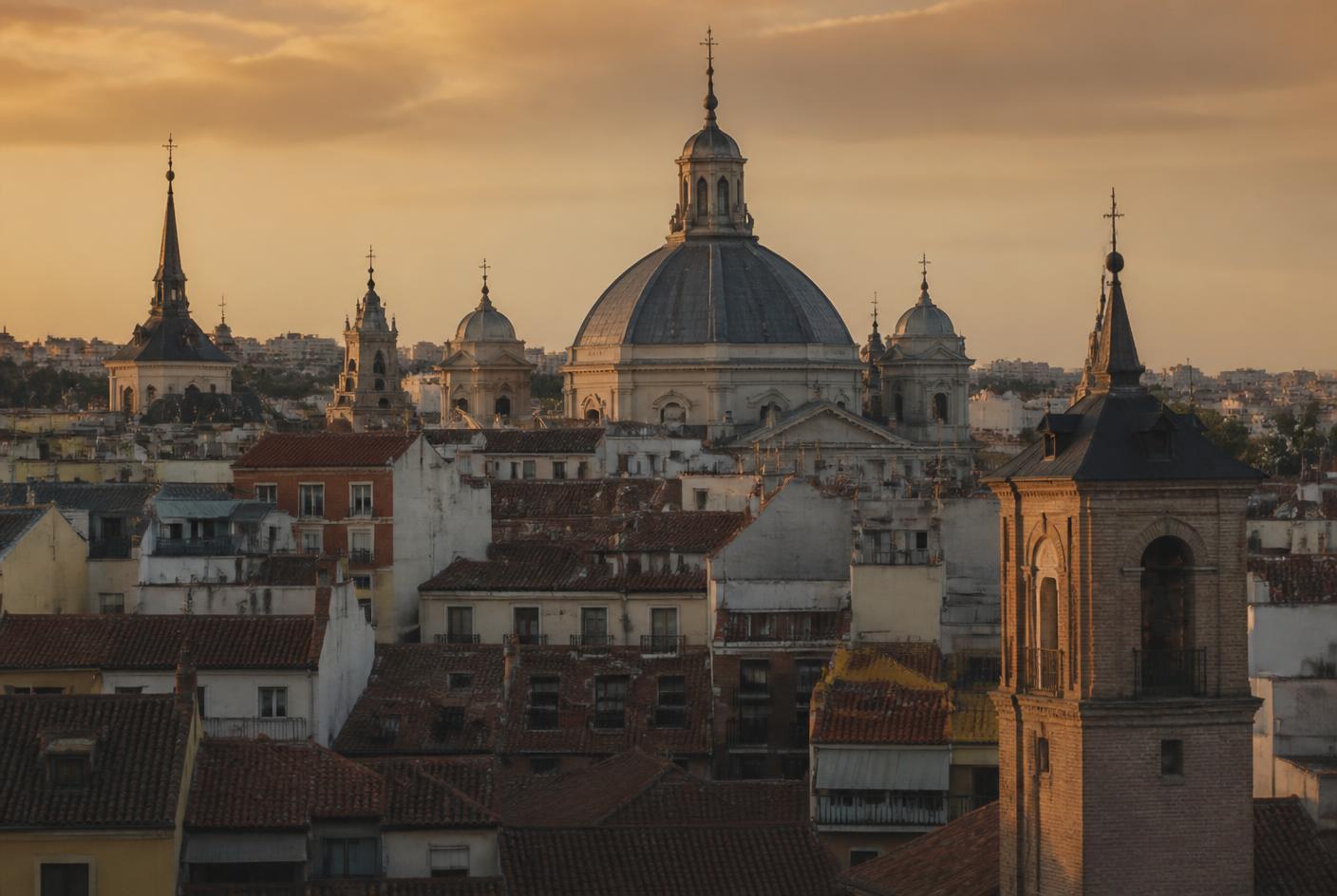 Cúpula de San Francisco el Grande sobre los tejados de La Latina con luz de atardecer