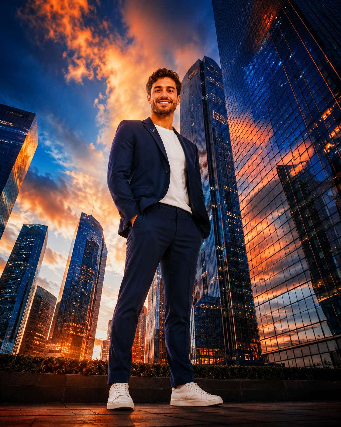 Agente de Vivei Real Estate en entorno urbano al atardecer